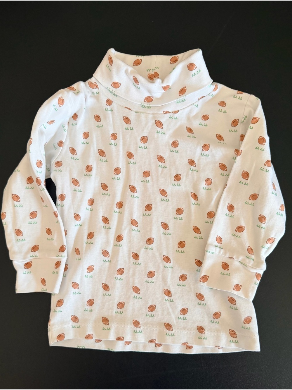 Little English White Turtleneck Top with Football Print